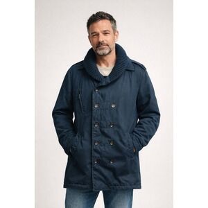 Hugo Boss Orange Field Jacket Mens 42R Black Insulated Pea Coat‎ Knit Mock Neck